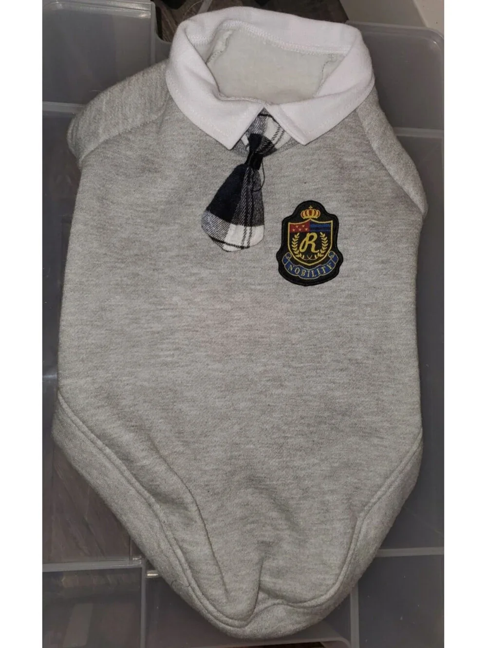 NOBILITY SCHOOL SCHOLAR STUDENT TIE COLLARED HEATHER GRAY SWEATER SIZE: LARGE